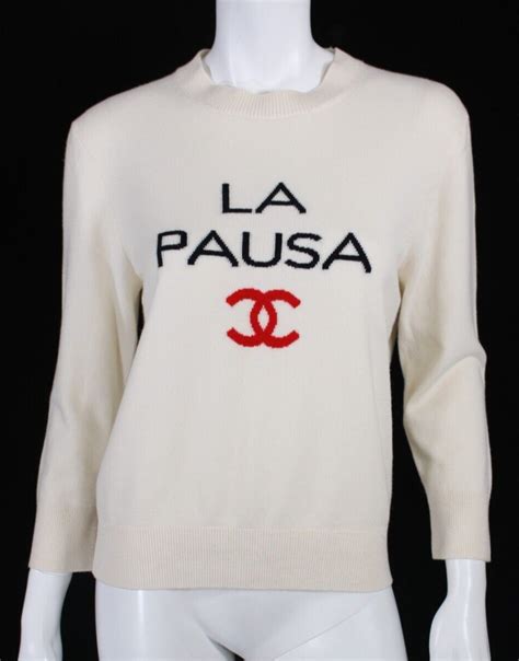 chanel la pausa sweater replica|CHANEL 19C White Cashmere CC LA PAUSA Pullover .